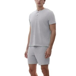 GAP 2pc Pajama Set Mens XL Heather Blue Henley Top & Shorts Sleepwear Lounge PJs